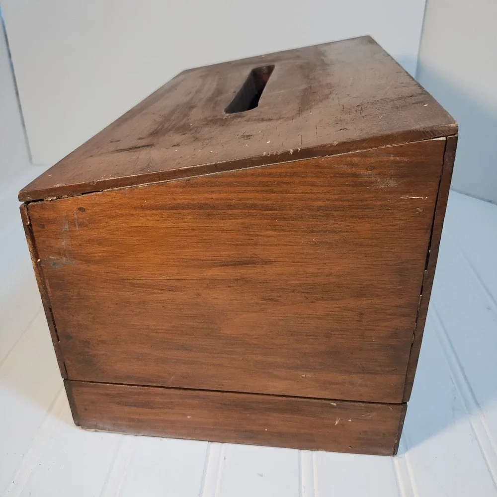 Antique / Vintage Wooden Ballot Box Lockable Hinged Money Deposit Tithe Rustic
